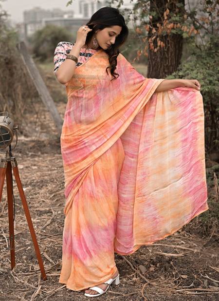 Orange Colour ASHIMA KIARA Stylish Designer Party Wear Line Satin Printed Latest Saree Collection 2101